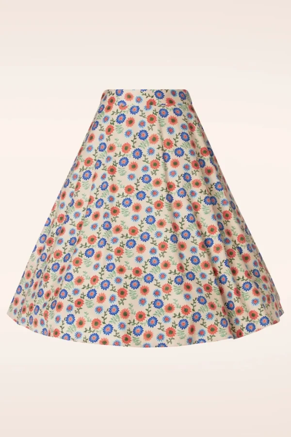 Sweet Floral Swing Rok In Creme-Banned Retro Shop