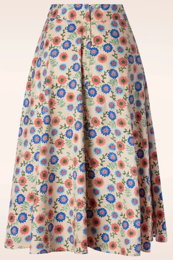 Sweet Floral Swing Rok In Creme-Banned Retro Shop