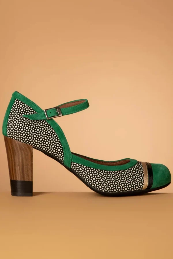 Tessy Suede Mary Jane Pumps In Groen En Zwart-Nemonic Cheap