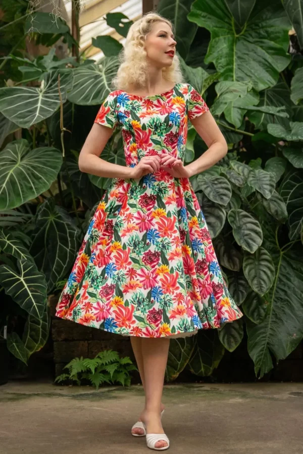 Topvintage Exclusive ~ Adriana Floral Swing Jurk Met Korte Mouwen In Multi-Topvintage Boutique Collection Outlet