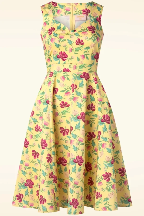 Topvintage Exclusive ~ Eliane Floral Swing Jurk In Lichtgeel-Topvintage Boutique Collection Best Sale