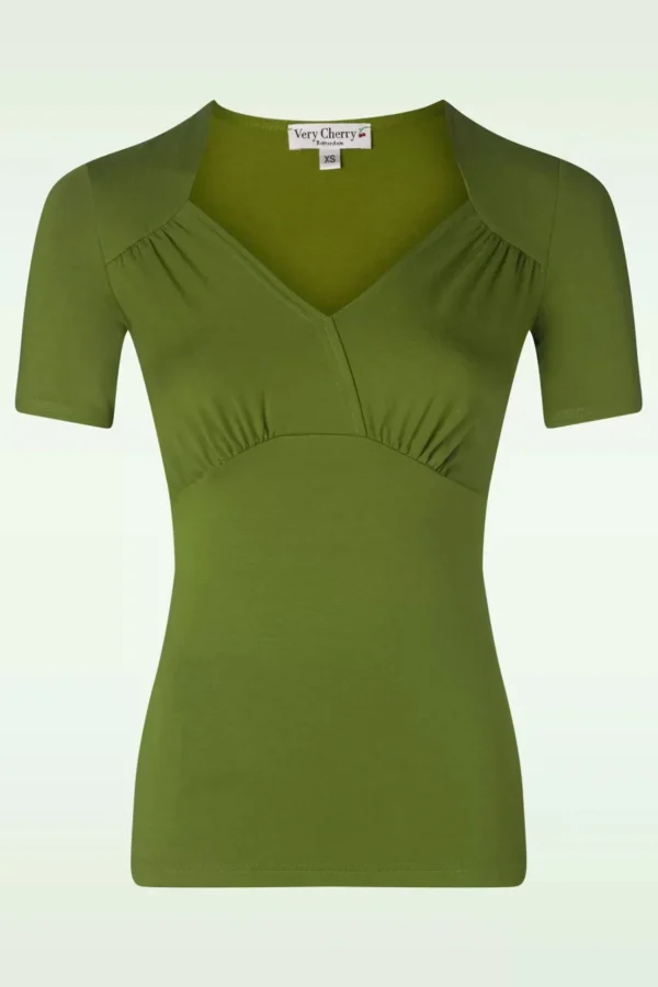 Tricot Sweetheart Top In Luxe Olijfgroen-Very Cherry Discount