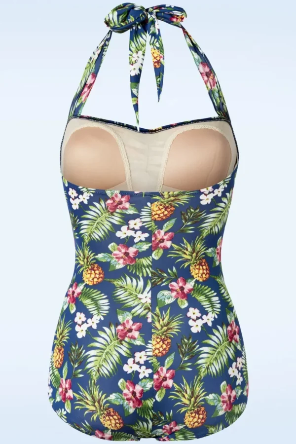 Tropical One Piece Halter Badpak In Blauw-Esther Williams New