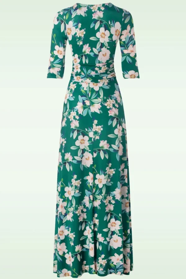 Valentina Flower Maxi Jurk In Groen-Vintage Chic for Topvintage New