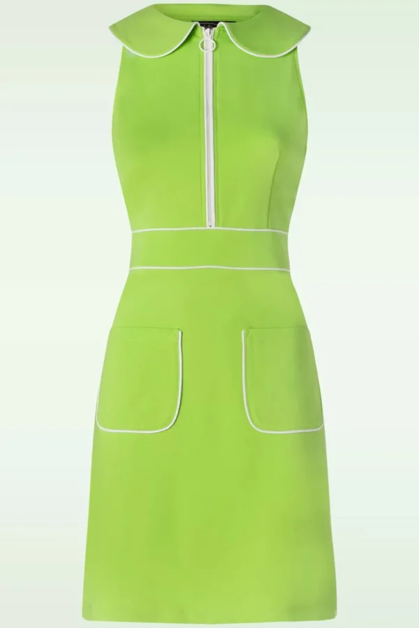 Zip Front Collared Sleeveless Jurk In Groen-Vixen Fashion