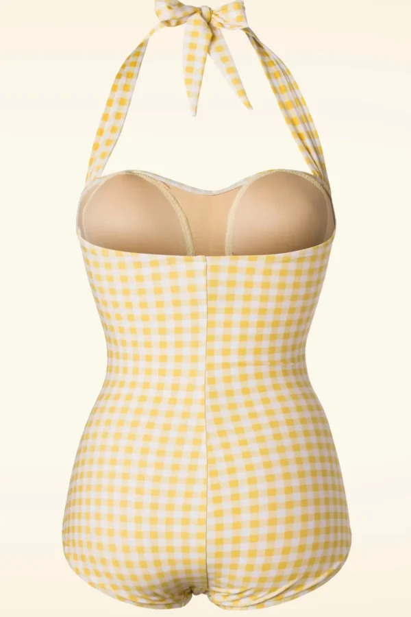 Zomer Gingham Badpak Uit Een Stuk In Geel En Wit-Esther Williams Outlet